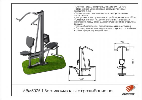 ARMS075.1 Уличный тренажёр для вертикальной тяги и разгибания ног фото №2