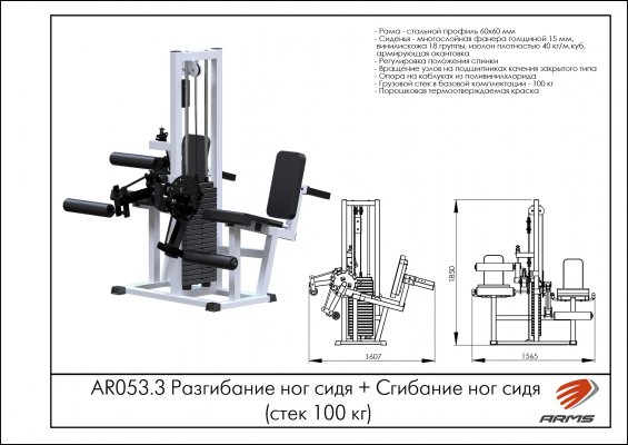 AR053.3 Разгибание ног сидя + Сгибание ног сидя (стек 100 кг) фото №2