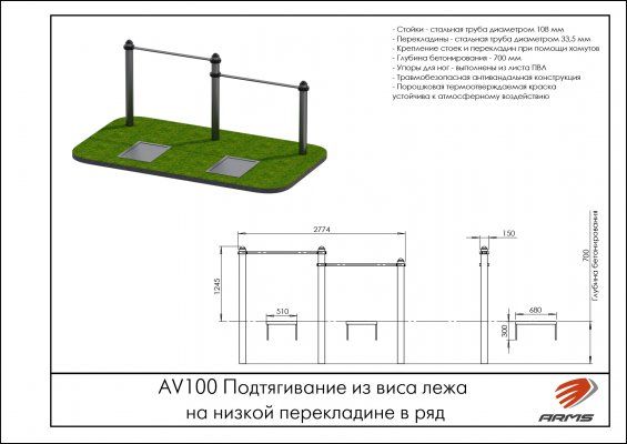 AV100 Подтягивание из виса лежа на низкой перекладине в ряд фото №2